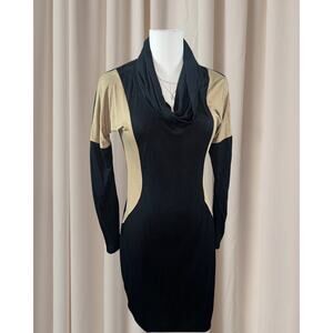 5/48 Saks Fifth Ave Black & Tan Colorblock Midi Dress Size Medium